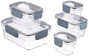 amazon basics tritan 10 piece (5 containers and 5 lids) locking food storage container – clear