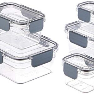 Amazon Basics Tritan 10 Piece (5 Containers and 5 Lids) Locking Food Storage Container - Clear