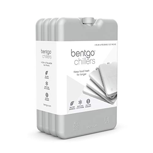 Bentgo Ice Lunch Chillers - Ultra-Thin Ice Packs Perfect for Everyday Use in Lunch Bags, Lunch Boxes and Coolers - 4 Pack (Gray)