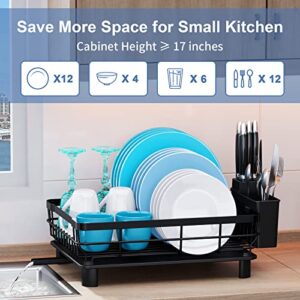 MOUKABAL Dish Drying Rack, Dish Rack,Dish Racks for Kitchen Counter,Dish Drainer with Removable Utensil Holder,Dish Drying Rack with Drainboard and Swivel Spout(Black)