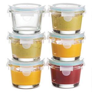 superior glass food storage containers – set of 6-4 oz containers with airtight bpa-free locking lids – food containers – microwave & dishwasher safe – small containers for snacks dips etc