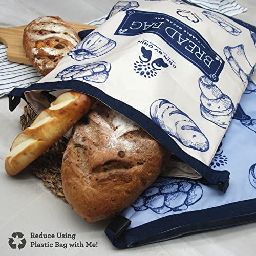 GRIN BY GRIN- 2 Packs Bread Bags to Keep Bread Fresh, Reusable Zipper Bread Bags for Homemade Bread Loaf, Freezer Bread Storage Bag, Bread Container, Fresh Keeping Extra Large Bread Bags, Reusable Food Storage Bag