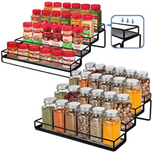 ifels spice rack organizer for cabinet, 4 tier seasoning organizer, expandable spice rack shelf,step spice storage holder, for kitchen cabinet countertop,with protection railing, metal (black,2 pc)