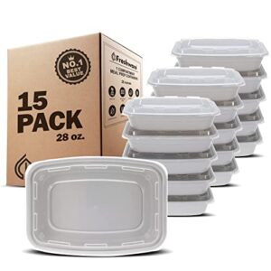 freshware meal prep containers [15 pack] 1 compartment food storage containers with lids, bento box, bpa free, stackable, microwave/dishwasher/freezer safe (28 oz)