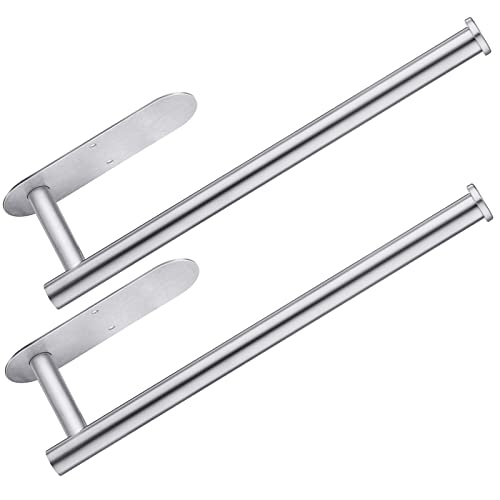 Paper Towel Holder Under Cabinet 2 Pack,Stainless Steel Paper Towel Holder Wall Mount for Kitchen, Bathroom, RV, Paper Towel Rack with Self Adhesive and Screws (Silver)