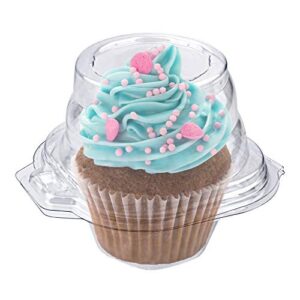 stock your home individual plastic cupcake containers disposable with connected airtight dome lid (50 count) clear single cupcake container, bpa free