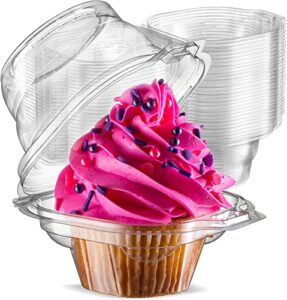 prestee 100 individual cupcake containers – stackable | cupcake boxes individual | cupcake holders | single cupcake boxes | with connected airtight deep dome lid | bpa-free