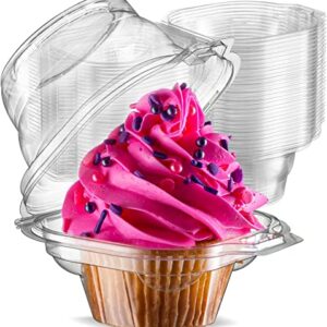 Prestee 100 Individual Cupcake Containers - Stackable | Cupcake Boxes Individual | Cupcake Holders | Single Cupcake Boxes | With Connected Airtight Deep Dome Lid | BPA-Free