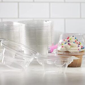 Prestee 100 Individual Cupcake Containers - Stackable | Cupcake Boxes Individual | Cupcake Holders | Single Cupcake Boxes | With Connected Airtight Deep Dome Lid | BPA-Free