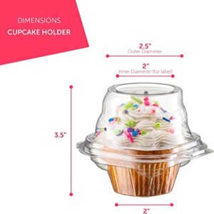 Prestee 100 Individual Cupcake Containers - Stackable | Cupcake Boxes Individual | Cupcake Holders | Single Cupcake Boxes | With Connected Airtight Deep Dome Lid | BPA-Free