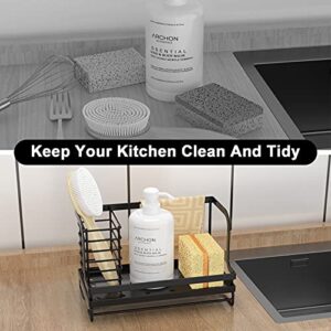 ODesign Sink Caddy, Kitchen sink Organizer Caddy with Drain Pan Try Sponge Scrubber Brush Dishrag Dishcloth Holder Rack Counter Stainless Steel Rustproof - Black