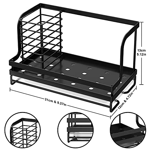 ODesign Sink Caddy, Kitchen sink Organizer Caddy with Drain Pan Try Sponge Scrubber Brush Dishrag Dishcloth Holder Rack Counter Stainless Steel Rustproof - Black