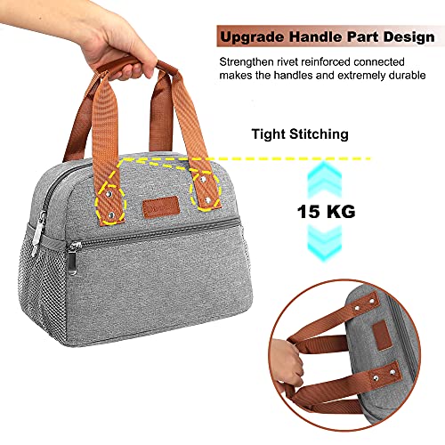 Lunch Bag for Women Freezable Lunch Tote Bag Organizer Reusable Cooler Lunch Box for Adult Outdoor Work,School and Picnic Insulated Lunch Bag with Pocket (Gray)