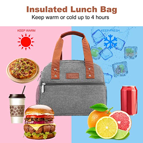 Lunch Bag for Women Freezable Lunch Tote Bag Organizer Reusable Cooler Lunch Box for Adult Outdoor Work,School and Picnic Insulated Lunch Bag with Pocket (Gray)