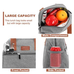 Lunch Bag for Women Freezable Lunch Tote Bag Organizer Reusable Cooler Lunch Box for Adult Outdoor Work,School and Picnic Insulated Lunch Bag with Pocket (Gray)