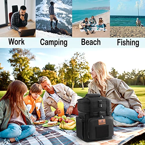 HSHRISH Tactical Lunch Box, Large Expandable Insulated Lunch Bag, Durable Waterproof Leakproof Cooler Bag for Adults/Men/Women/Work Outdoor Picnic Trips, 20 Cans/15 L, Black