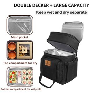 HSHRISH Tactical Lunch Box, Large Expandable Insulated Lunch Bag, Durable Waterproof Leakproof Cooler Bag for Adults/Men/Women/Work Outdoor Picnic Trips, 20 Cans/15 L, Black