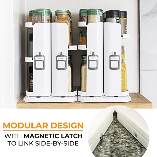 Cabinet Caddy SNAP! (White | Pull & Rotate Spice Rack Organizer| 3 Snap-In Shelves Adjust for 5 Levels of Storage | Magnetic Modular Design | Non-Skid Base | 8.9”H x 6.1”W x 10.8”D