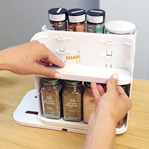 Cabinet Caddy SNAP! (White | Pull & Rotate Spice Rack Organizer| 3 Snap-In Shelves Adjust for 5 Levels of Storage | Magnetic Modular Design | Non-Skid Base | 8.9”H x 6.1”W x 10.8”D