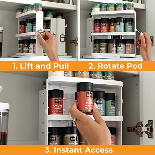 Cabinet Caddy SNAP! (White | Pull & Rotate Spice Rack Organizer| 3 Snap-In Shelves Adjust for 5 Levels of Storage | Magnetic Modular Design | Non-Skid Base | 8.9”H x 6.1”W x 10.8”D