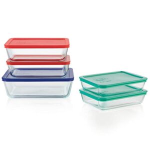 pyrex simply store 10-pc glass food storage container set with lid, 11-cup, 6-cup & 3-cup rectangular glass storage containers with lid, bpa-free lid, dishwasher, microwave and freezer safe