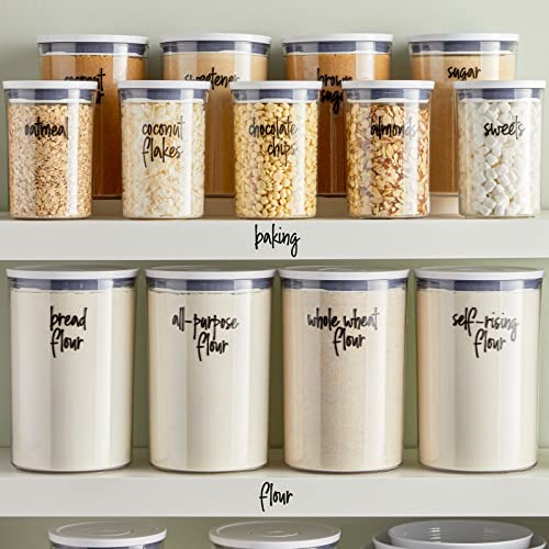 Talented Kitchen 157 Pantry Labels for Food Containers, Preprinted Clear Kitchen Food Labels for Organizing Storage Canisters & Jars, Black Script + Numbers Stickers (Water Resistant)