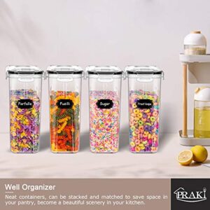 PRAKI 5PCS Cereal Containers Storage Set, BPA Free Airtight Food Storage Container Set with Lids, Kitchen Pantry Organization and Storage for Sugar, Baking Supplies with 20 Labels & Mark(4L Black)