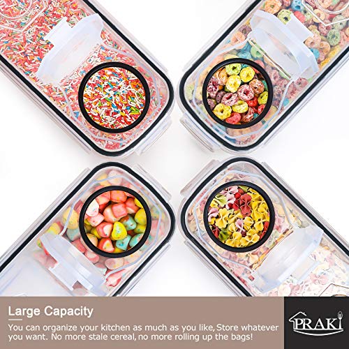 PRAKI 5PCS Cereal Containers Storage Set, BPA Free Airtight Food Storage Container Set with Lids, Kitchen Pantry Organization and Storage for Sugar, Baking Supplies with 20 Labels & Mark(4L Black)