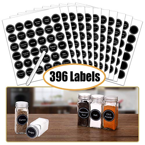 SWOMMOLY Spice Rack Organizer with 36 Empty Square Spice Jars, 396 Spice Labels with Chalk Marker and Funnel Complete Set, for Countertop, Cabinet or Wall Mount, Black