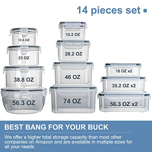 28 Pieces Food Storage Containers with Lids EXTRA LARGE Freezer Containers for Food BPA-Free Meat Fruit Vegetables Plastic Containers for Food with lids Storage Airtight Leak-Proof Food Containers Kitchen Pantry