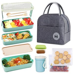 koccido bento box lunch box kit,japanese lunch box 3-in-1 compartment,leakproof 3 layer lunch box lunch container,bento lunch box for kids and adults