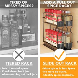 SpaceAid Pull Out Spice Rack Organizer for Cabinet, Heavy Duty Slide Out Seasoning Kitchen Organizer, Cabinet Organizer, with Labels and Chalk Marker, 5.2" W x10.75 D x10 H, 2 Drawers 2-Tier