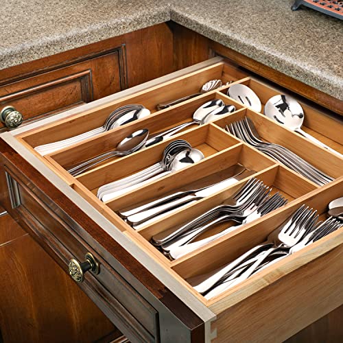 HIWARE Kitchen Utensil Organizer Silverware Organizer Silverware Tray For Drawer, Expandable Bamboo Kitchen Drawer Organizer, Large Utensil Cutlery Organizer/Holder