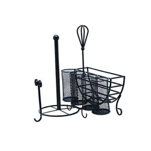 gourmet basics by mikasa avilla picnic plate napkin and flatware storage caddy with paper towel holder, complete service, antique black