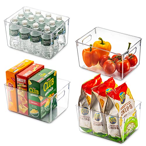 Set Of 8 Refrigerator Pantry Organizer Bins - 4 Big And 4 Small Clear Food Storage Baskets for Kitchen, Countertops, Cabinets, Freezer, Bedrooms, Bathrooms - Plastic Household Storage Containers