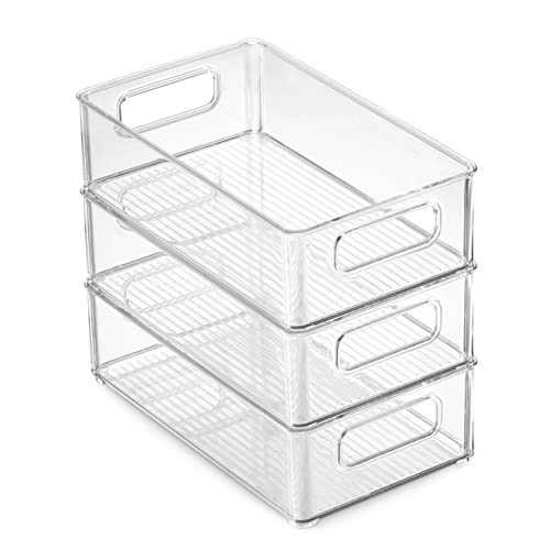 Set Of 8 Refrigerator Pantry Organizer Bins - 4 Big And 4 Small Clear Food Storage Baskets for Kitchen, Countertops, Cabinets, Freezer, Bedrooms, Bathrooms - Plastic Household Storage Containers