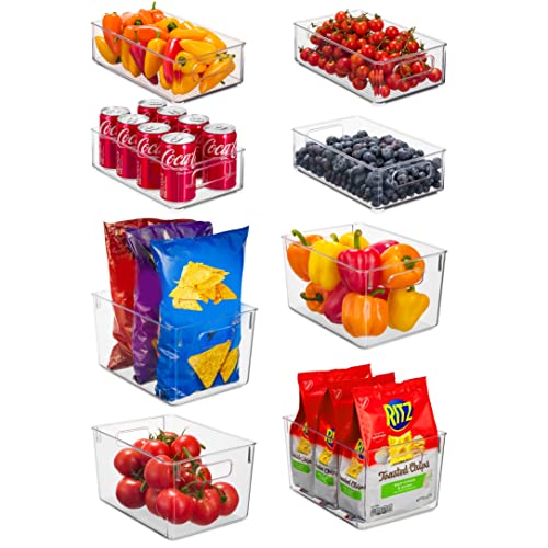 Set Of 8 Refrigerator Pantry Organizer Bins - 4 Big And 4 Small Clear Food Storage Baskets for Kitchen, Countertops, Cabinets, Freezer, Bedrooms, Bathrooms - Plastic Household Storage Containers