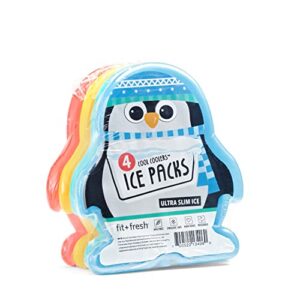 fit & fresh, penguins cool coolers lunch ice packs, set of 4, multicolored