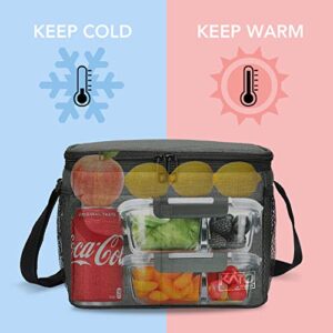 Insulated Lunch Box for Women Men, Leakproof Thermal Reusable Lunch Bag with 4 Pockets for Adult & Kids, Lunch Bag Cooler Tote for Office Work by Tirrinia, Charcoal