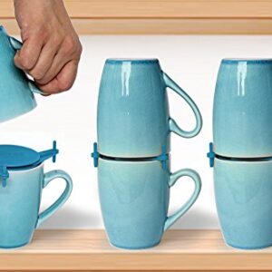 ELYPRO Coffee Mug Organizers and Storage, Kitchen Cabinet Shelf Organizer - Cupboard and Pantry Organization, Expandable Stackable Gadget for Tea Cup and Coffee Mugs, Save Space, Organize (Blue)