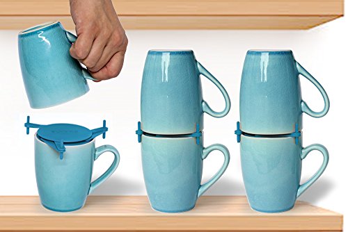 ELYPRO Coffee Mug Organizers and Storage, Kitchen Cabinet Shelf Organizer - Cupboard and Pantry Organization, Expandable Stackable Gadget for Tea Cup and Coffee Mugs, Save Space, Organize (Blue)