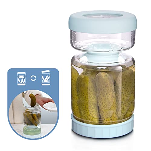 WhiteRhino Glass Pickle Jar with Strainer Flip,34oz Pickle Flip Jar Glass,Pickle Juice Separator Jar Flip for Olives,Gherkins or Sliced Pickles,Leakproof Airtight Lids and Refrigerator Dishwasher Safe