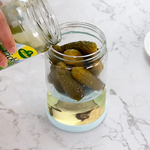 WhiteRhino Glass Pickle Jar with Strainer Flip,34oz Pickle Flip Jar Glass,Pickle Juice Separator Jar Flip for Olives,Gherkins or Sliced Pickles,Leakproof Airtight Lids and Refrigerator Dishwasher Safe