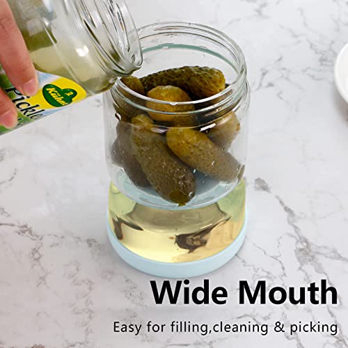 WhiteRhino Glass Pickle Jar with Strainer Flip,34oz Pickle Flip Jar Glass,Pickle Juice Separator Jar Flip for Olives,Gherkins or Sliced Pickles,Leakproof Airtight Lids and Refrigerator Dishwasher Safe