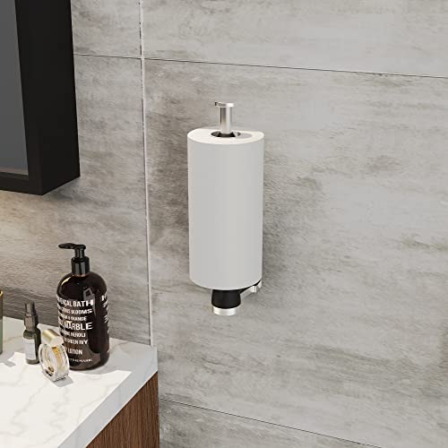 VEHHE Under Cabinet Paper Towel Holder, One Hand Operable Paper Towel Holder Wall Mount with Damping Effect, Self-Adhesive or Drilled for Kitchen, Bathroom. (Silver)