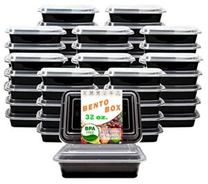 new century, 50-pack [32 oz] 1-compartment food container – rectangular meal prep bento with lid – portable lunch box – stackable – bpa free – freezer/microwave/dishwasher safe – reusable storage