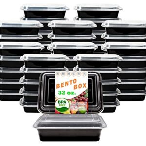 New Century, 50-Pack [32 oz] 1-Compartment Food Container - Rectangular Meal Prep Bento with Lid - Portable Lunch Box - Stackable - BPA Free - Freezer/Microwave/Dishwasher Safe - Reusable Storage