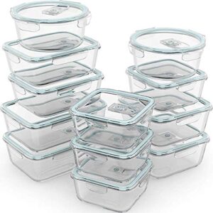 razab 24 pc glass food storage containers airtight lids microwave/oven/freezer & dishwasher safe – steam release valve bpa/ pvc-free -small & large reusable round, square & rectangle bento containers