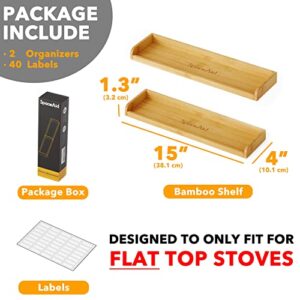 SpaceAid Bamboo Stove Top Magnetic Shelf with Labels, Kitchen Organizer Over the Stove Spice Rack, Magnetic Over Oven Organization Shelf (Natural, 2 Pack 15", Up to 30" Length)