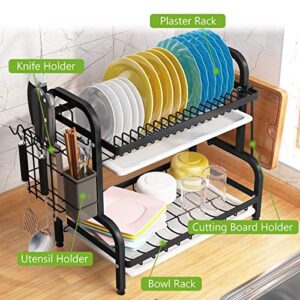1Easylife Dish Drying Rack, 2-Tier Compact Kitchen Dish Rack Drainboard Set, Large Rust-Proof Dish Drainer with Utensil Holder, Cutting Board Holder for Kitchen